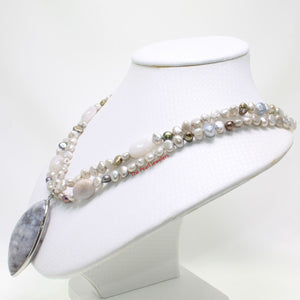Small Baroque Pearl & Agate Double-Strand Necklace with 925 Silver Clasp