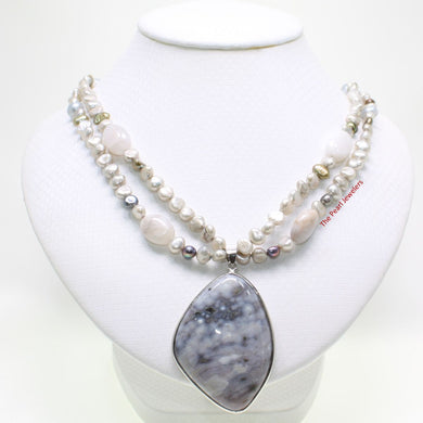 Small Baroque Pearl & Agate Double-Strand Necklace with 925 Silver Clasp