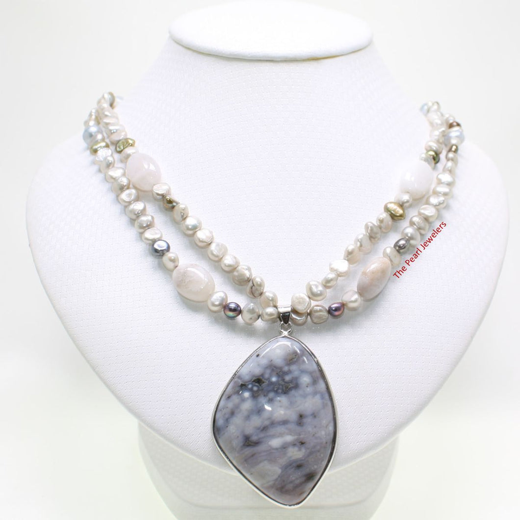 Small Baroque Pearl & Agate Double-Strand Necklace with 925 Silver Clasp
