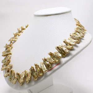 Golden Biwa Pearl Necklace with Alloy Fish Tail Clasp