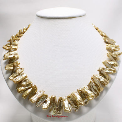 Golden Biwa Pearl Necklace with Alloy Fish Tail Clasp