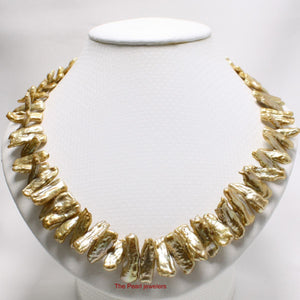 Golden Biwa Pearl Necklace with Alloy Fish Tail Clasp