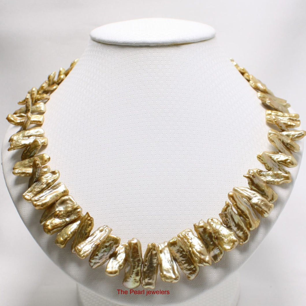 Golden Biwa Pearl Necklace with Alloy Fish Tail Clasp