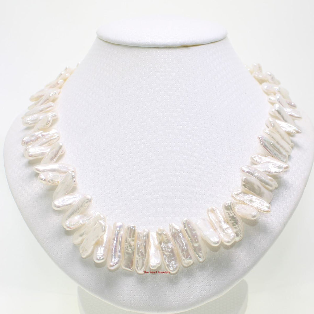 White Biwa Pearl Necklace with Magnetic Clasp