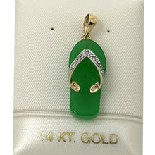 Load image into Gallery viewer, Slipper Green Jade 14k Solid Yellow Gold Diamonds Pendant Necklace