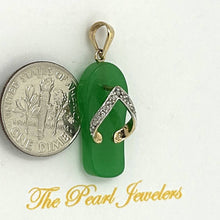 Load image into Gallery viewer, Slipper Green Jade 14k Solid Yellow Gold Diamonds Pendant Necklace