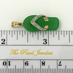 Slipper Green Jade 14k Solid Yellow Gold Diamonds Pendant Necklace