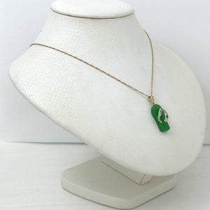 Slipper Green Jade 14k Solid Yellow Gold Diamonds Pendant Necklace