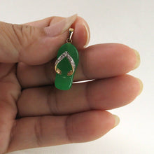 Load image into Gallery viewer, Slipper Green Jade 14k Solid Yellow Gold Diamonds Pendant Necklace