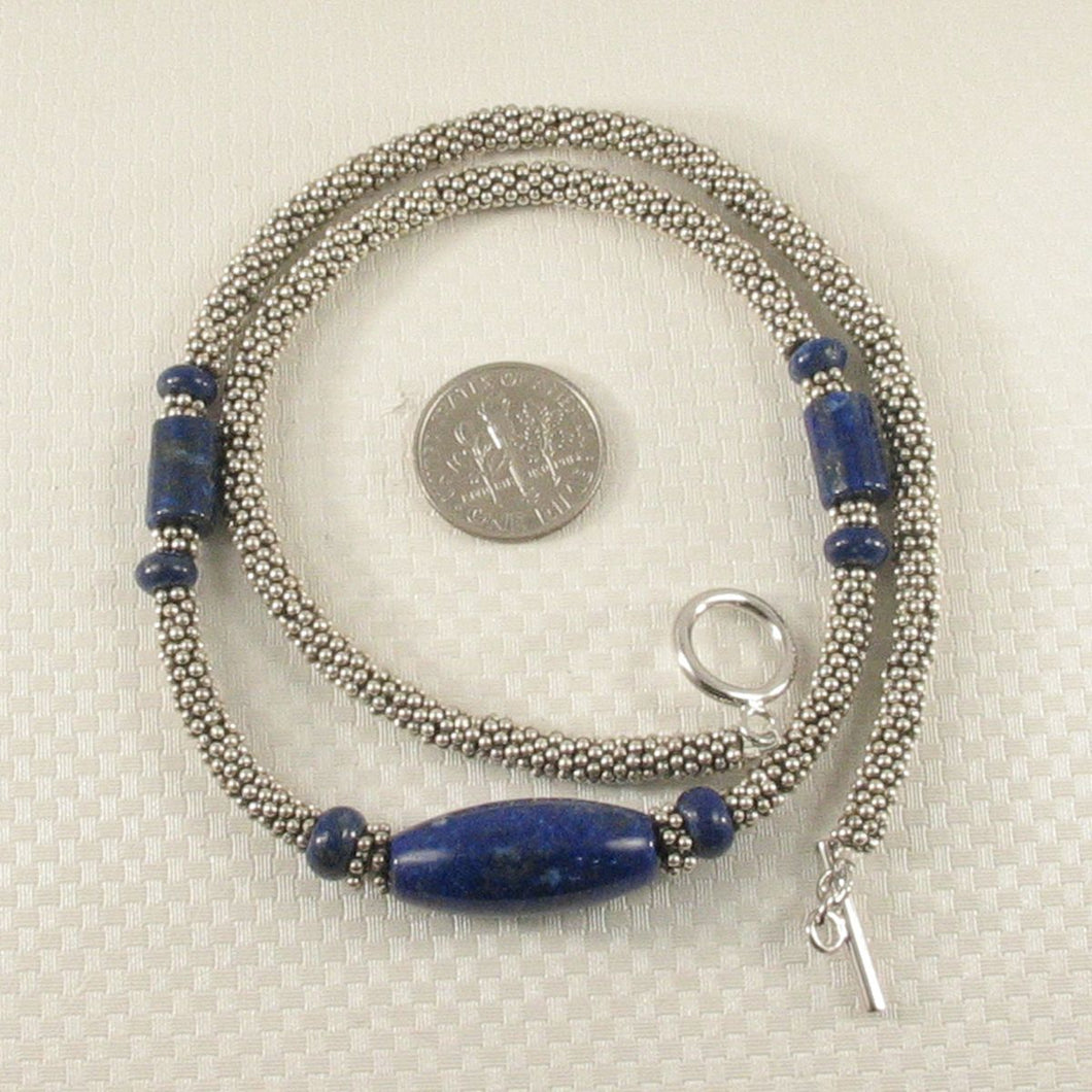Natural Lapis Lazuli Tube Beads & Silver .925 Bali Spacer Necklace