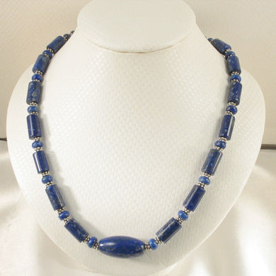 Natural Lapis Lazuli Tube Beads & Silver .925 Bali Spacer Necklace