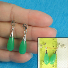 Load image into Gallery viewer, Solid Silver 925 Oriental Raindrop Green Jade Dangle Stud Earrings