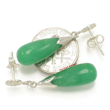 Load image into Gallery viewer, Solid Silver 925 Oriental Raindrop Green Jade Dangle Stud Earrings