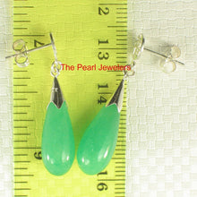 Load image into Gallery viewer, Solid Silver 925 Oriental Raindrop Green Jade Dangle Stud Earrings