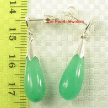 Load image into Gallery viewer, Solid Silver 925 Oriental Raindrop Green Jade Dangle Stud Earrings