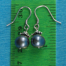Load image into Gallery viewer, Solid .925 Sterling Silver Bali Bead Black Pearl Hook Earrings