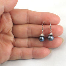 Load image into Gallery viewer, Solid .925 Sterling Silver Bali Bead Black Pearl Hook Earrings