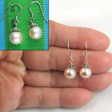 Load image into Gallery viewer, Solid .925 Sterling Silver Bali Bead Pink Pearl Hook Earrings