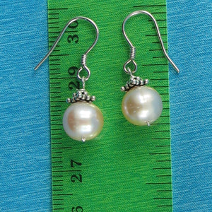 Solid .925 Sterling Silver Bali Bead Pink Pearl Hook Earrings