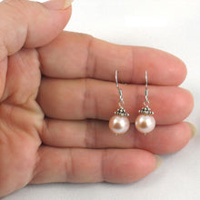Load image into Gallery viewer, Solid .925 Sterling Silver Bali Bead Pink Pearl Hook Earrings