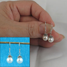 Load image into Gallery viewer, Solid .925 Sterling Silver Bali Bead White Pearl Hook Earrings