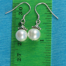 Load image into Gallery viewer, Solid .925 Sterling Silver Bali Bead White Pearl Hook Earrings
