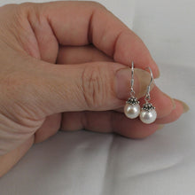 Load image into Gallery viewer, Solid .925 Sterling Silver Bali Bead White Pearl Hook Earrings