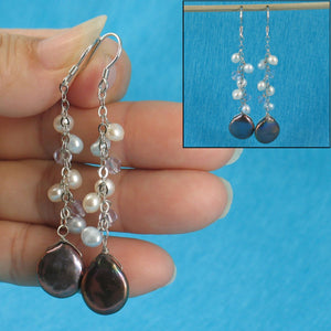Sterling Silver Black Coin Pearl O Chain Dangle Earrings