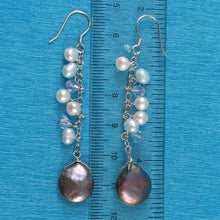 Load image into Gallery viewer, Sterling Silver Black Coin Pearl O Chain Dangle Earrings
