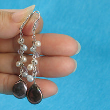 Load image into Gallery viewer, Sterling Silver Black Coin Pearl O Chain Dangle Earrings