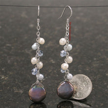 Load image into Gallery viewer, Sterling Silver Black Coin Pearl O Chain Dangle Earrings