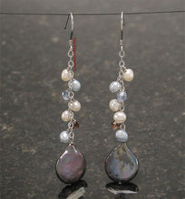 Load image into Gallery viewer, Sterling Silver Black Coin Pearl O Chain Dangle Earrings