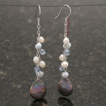 Load image into Gallery viewer, Sterling Silver Black Coin Pearl O Chain Dangle Earrings