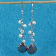 Load image into Gallery viewer, Sterling Silver Black Coin Pearl O Chain Dangle Earrings