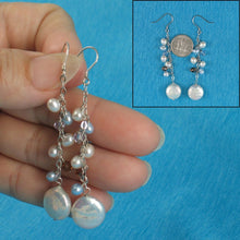 Load image into Gallery viewer, Solid .925 Silver Coin Pearl O Chain Dangle Hook Earrings