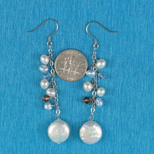 Load image into Gallery viewer, Solid .925 Silver Coin Pearl O Chain Dangle Hook Earrings