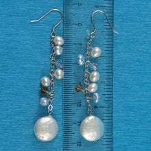 Load image into Gallery viewer, Solid .925 Silver Coin Pearl O Chain Dangle Hook Earrings