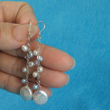 Load image into Gallery viewer, Solid .925 Silver Coin Pearl O Chain Dangle Hook Earrings
