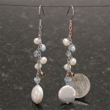 Load image into Gallery viewer, Solid .925 Silver Coin Pearl O Chain Dangle Hook Earrings