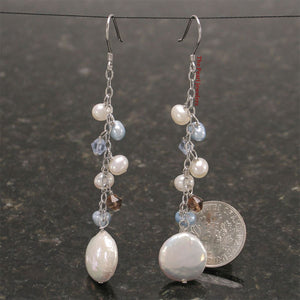 Solid .925 Silver Coin Pearl O Chain Dangle Hook Earrings
