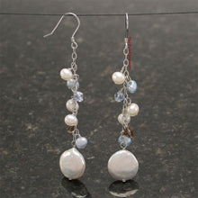 Load image into Gallery viewer, Solid .925 Silver Coin Pearl O Chain Dangle Hook Earrings