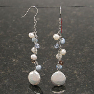 Solid .925 Silver Coin Pearl O Chain Dangle Hook Earrings