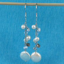 Load image into Gallery viewer, Solid .925 Silver Coin Pearl O Chain Dangle Hook Earrings