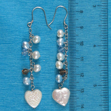 Load image into Gallery viewer, Sterling Silver Heart Coin Pearl O Chain Dangle Earrings