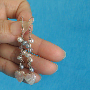 Sterling Silver Heart Coin Pearl O Chain Dangle Earrings