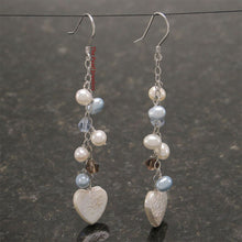 Load image into Gallery viewer, Sterling Silver Heart Coin Pearl O Chain Dangle Earrings