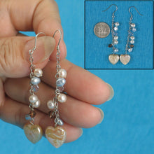 Load image into Gallery viewer, Sterling Silver Pink Heart Coin Pearl Dangle Earrings
