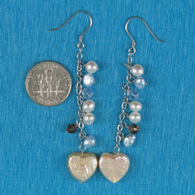 Load image into Gallery viewer, Sterling Silver Pink Heart Coin Pearl Dangle Earrings