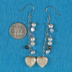 Sterling Silver Pink Heart Coin Pearl Dangle Earrings