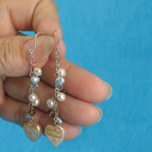 Load image into Gallery viewer, Sterling Silver Pink Heart Coin Pearl Dangle Earrings